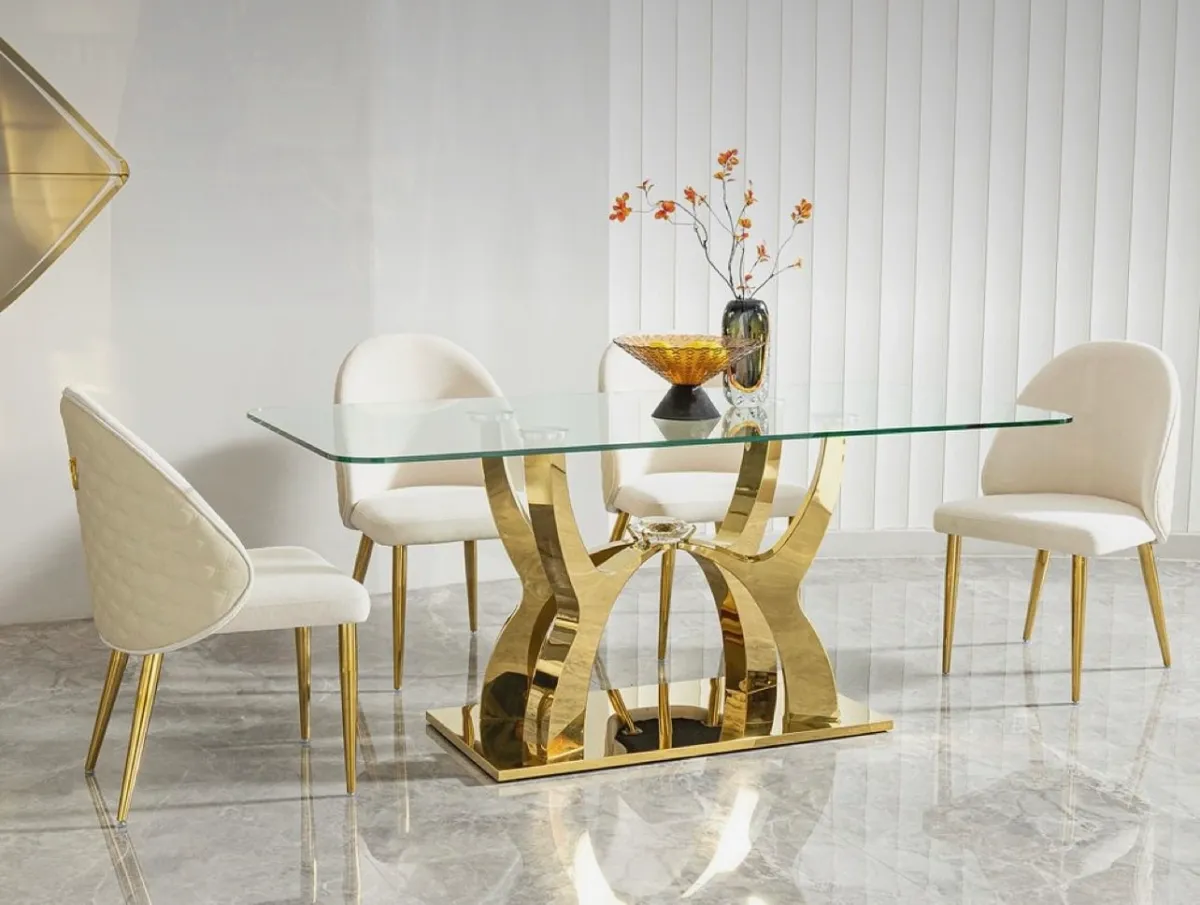金色桌腿玻璃餐桌