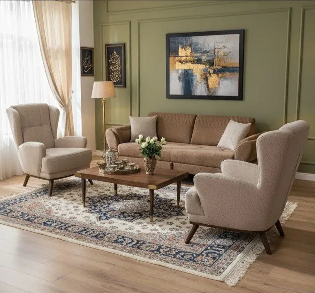 浅奶油色家用沙发组合